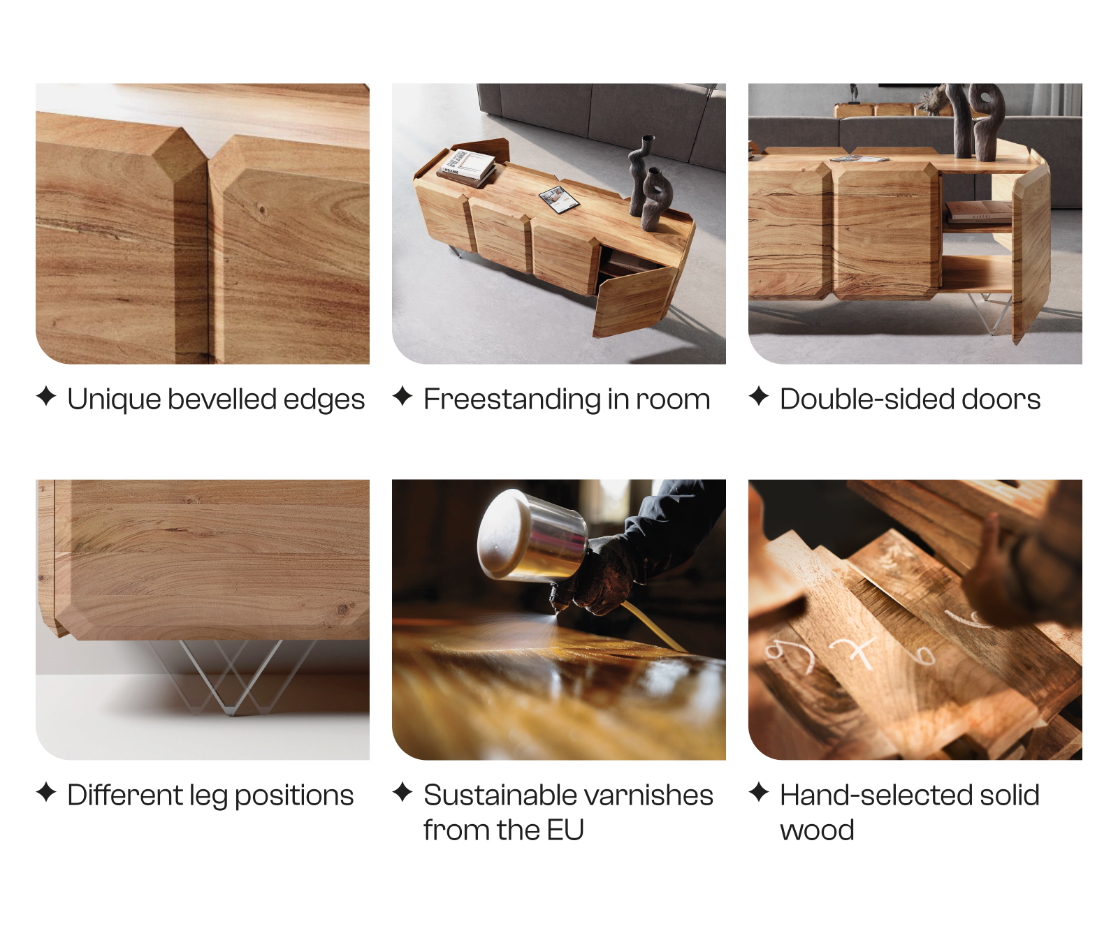 Dohányzóasztal Kiano 100x50 cm akác természetes 2 fiók "V" alakú láb fekete - Image 7