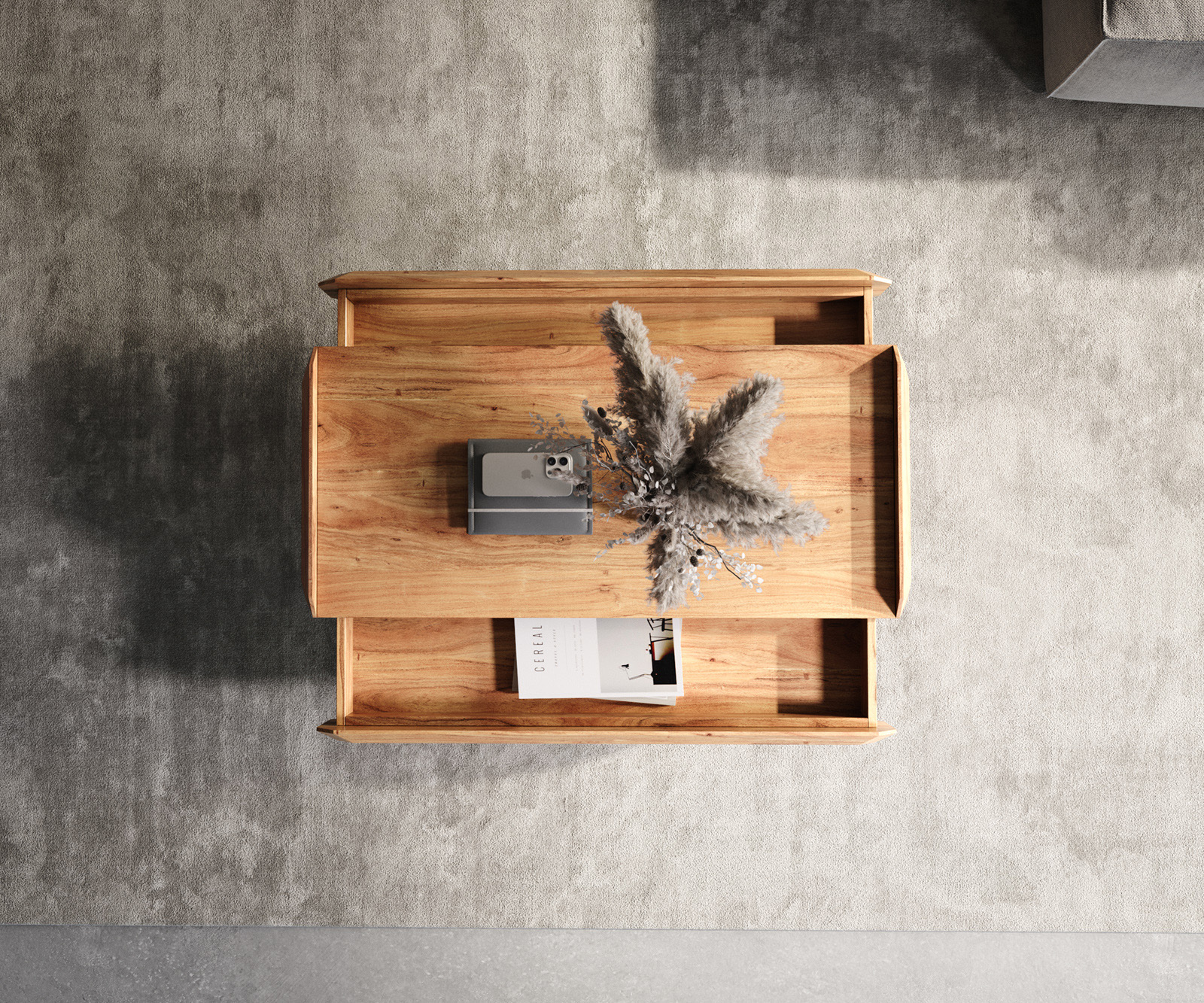 Dohányzóasztal Kiano 100x50 cm akác természetes 2 fiók "V" alakú láb fekete - Image 5