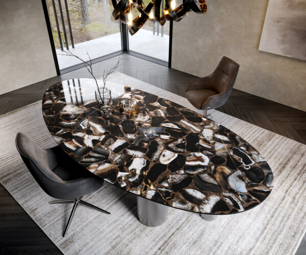 Étkezőasztal Edge ovális 280x130 kerámia Iris FMG Agatablack Pilier rozsdamentes acél grafit