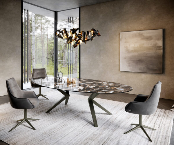 Étkezőasztal Edge ovális 280x130 kerámia iris FMG agatablack Zenthara szögletes fém hatású titán - Image 5