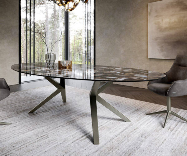 Étkezőasztal Edge ovális 280x130 kerámia iris FMG agatablack Zenthara szögletes fém hatású titán - Image 6