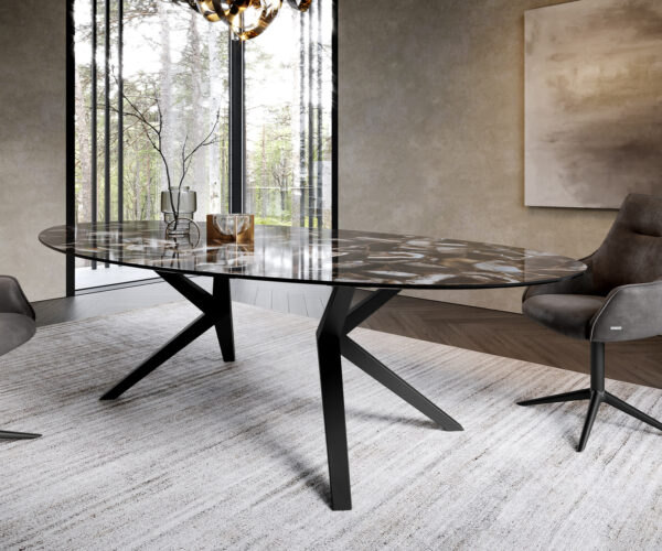 Étkezőasztal Edge ovális 280x130 kerámia iris FMG agatablack Zenthara szögletes fém fekete - Image 6