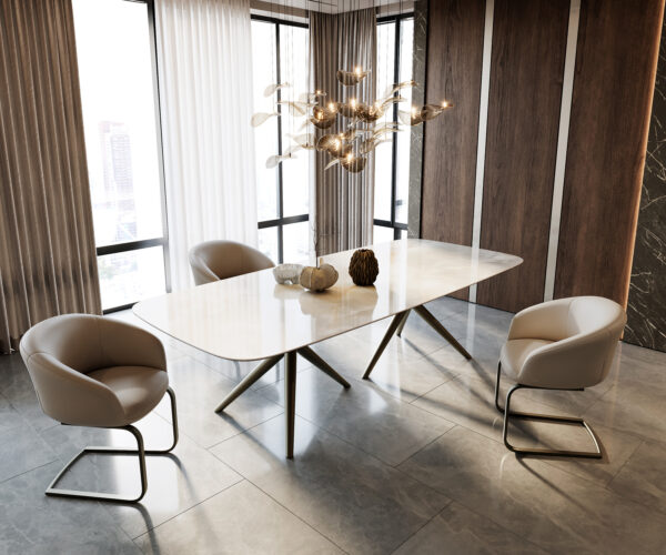 Étkezőasztal Edge hajóformájú 270x120 cm kerámia Iris FMG Onice Grigio Estelar kerek fém titán effekt felület - Image 7