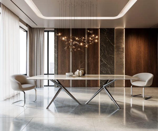 Étkezőasztal Edge hajóformájú 270x120 cm kerámia iris FMG onice grigio estelar kerek rozsdamentes acél - Image 2