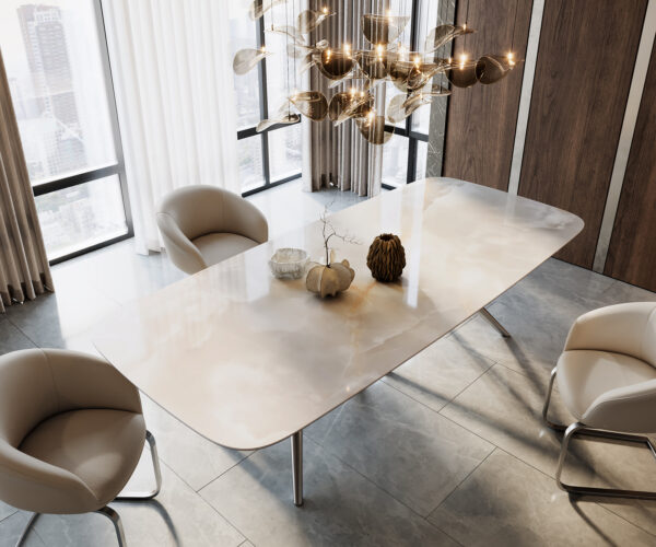 Étkezőasztal Edge hajóformájú 270x120 cm kerámia iris FMG onice grigio estelar kerek rozsdamentes acél - Image 5