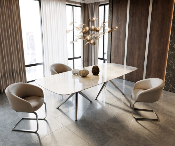 Étkezőasztal Edge hajóformájú 270x120 cm kerámia iris FMG onice grigio estelar kerek rozsdamentes acél - Image 7