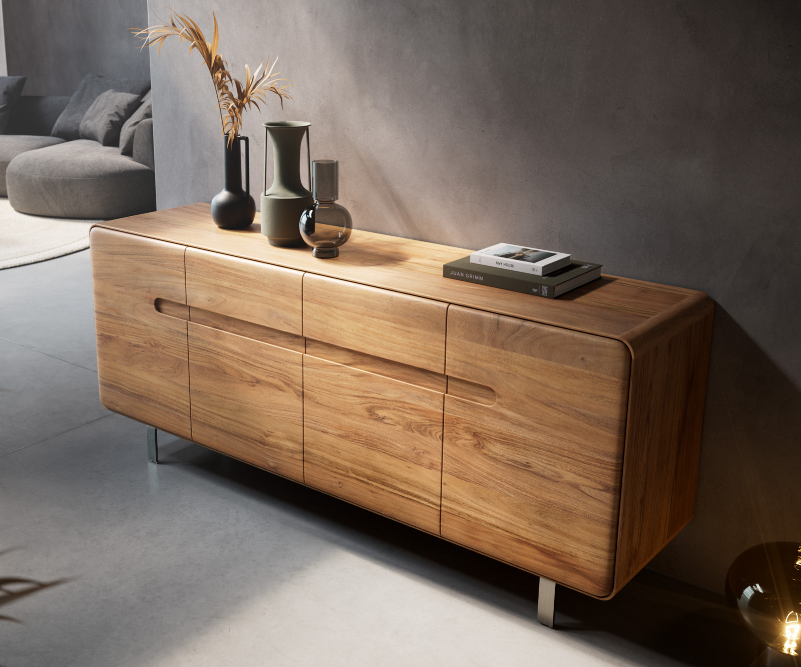 Komód Anaya 175 cm akác természetes 4 ajtós L-láb rozsdamentes acél - Image 4