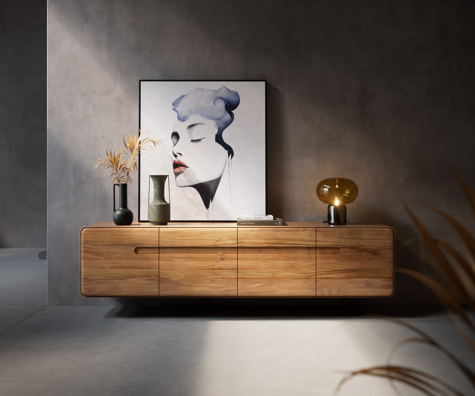 TV szekrény Anaya 200 cm akác természetes 4 ajtós lebegő