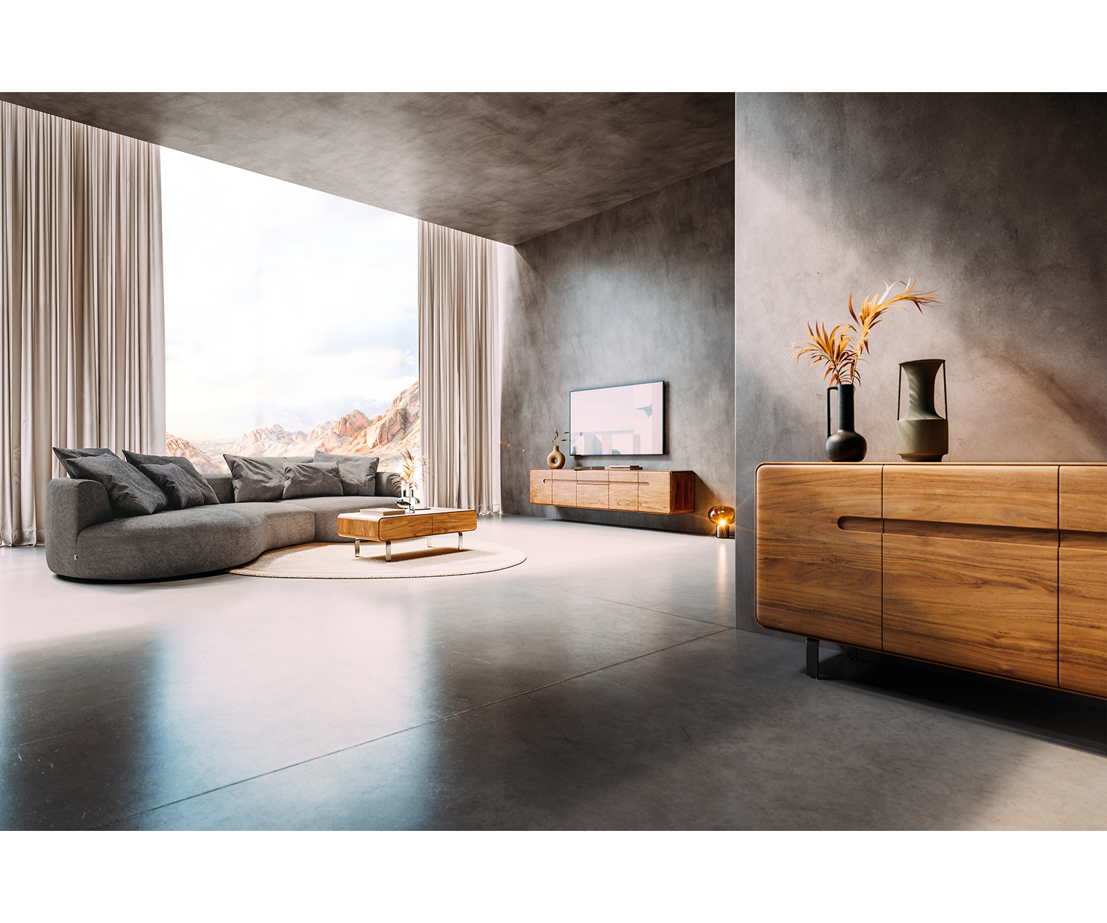 TV szekrény Anaya 200 cm akác természetes 4 ajtós lebegő - Image 8