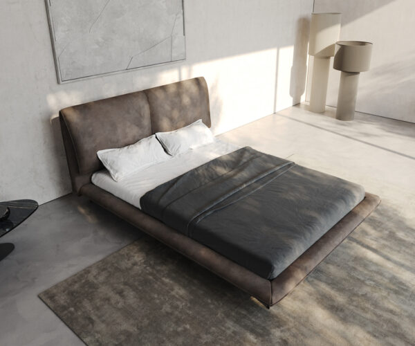 Kárpitozott ágy Cusino 140x200 cm mikroszálas taupe vintage - Image 5