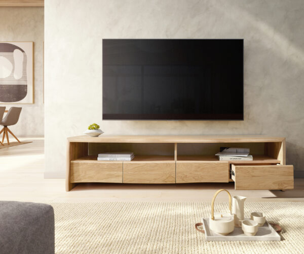 TV szekrény Live-Edge 190 cm tölgy természetes 4 fiók 2 rekesz természetes él - Image 5