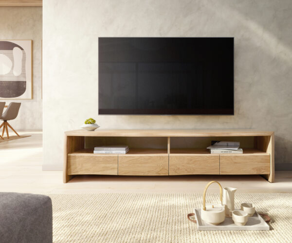 TV szekrény Live-Edge 190 cm tölgy természetes 4 fiók 2 rekesz természetes él - Image 2