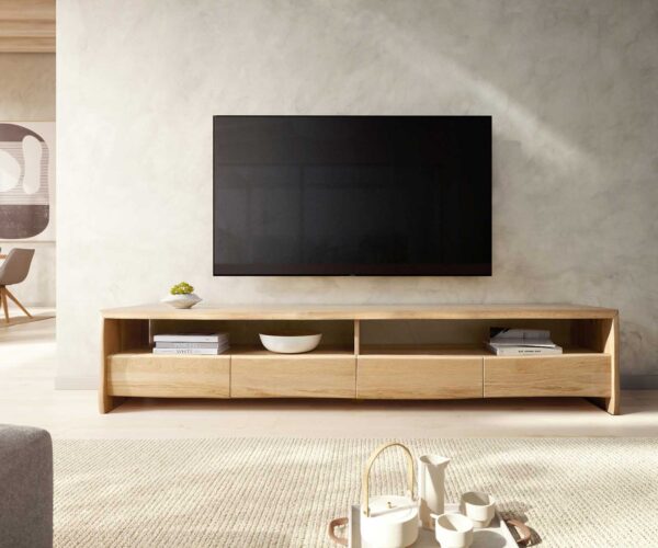 TV szekrény Live-Edge 230 cm tölgy természetes 4 fiókos masszív természetes él - Image 2