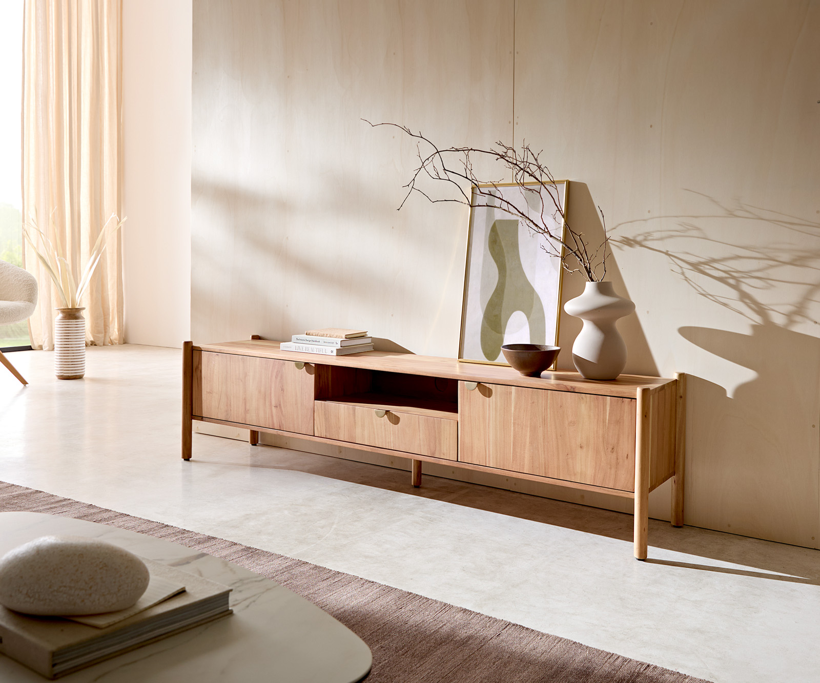 TV szekrény Caius 175 cm akác aura 2 ajtós 1 fiókos 1 rekeszes