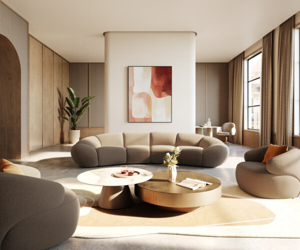 Nagy kanapé Lunna 360x175 cm finom bouclé taupe 2 párna - Image 5