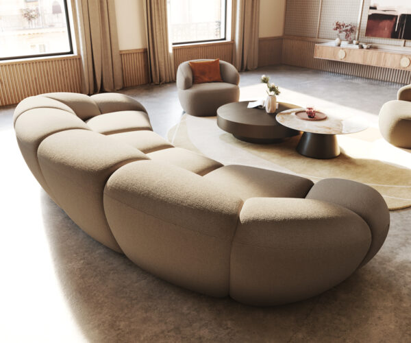 Nagy kanapé Lunna 360x175 cm finom bouclé taupe 2 párna - Image 6