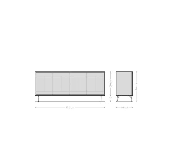 Komód Manjula 170 cm mango barna 4 ajtós "L" alakú fém láb fekete - Image 6