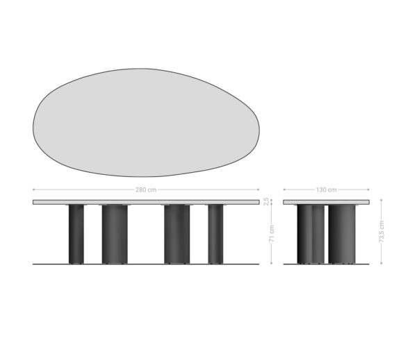 Étkezőasztal Edge ovális 280x130x2,5 tölgy természetes oszlop rozsdamentes acél szálcsiszolt Flow-Edge - Image 7