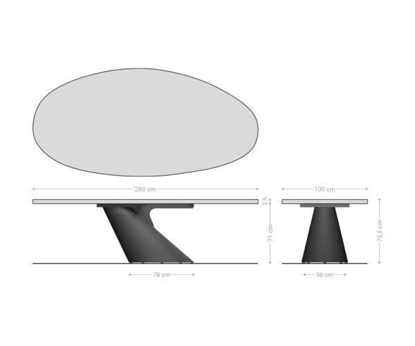 Étkezőasztal Edge ovális 280x130x2,5 tölgy természetes Cono metál ezüst Flow-Edge - Image 7
