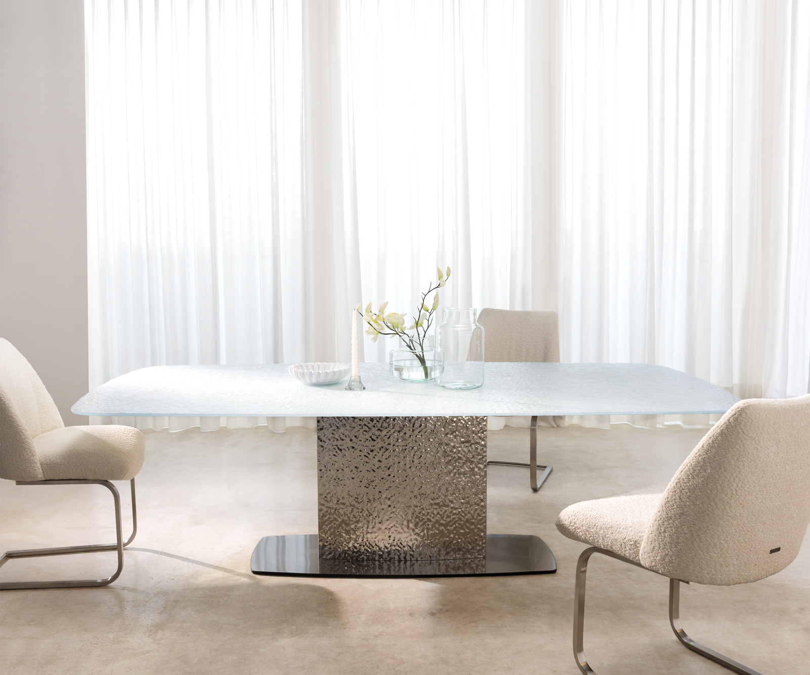 Étkezőasztal Edge hajóformájú 240x120 domborított üveg gyöngyház 3D design hullám rozsdamentes acél - Image 2