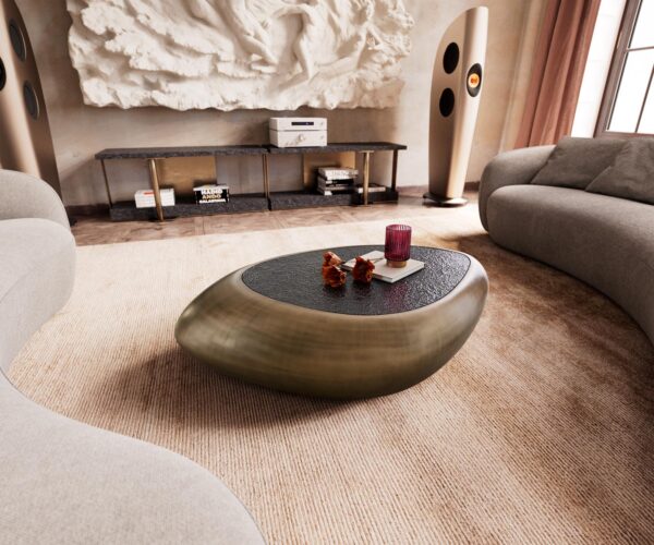 Dohányzóasztal Sagana 120x80 cm metál arany domborított üveg taupe