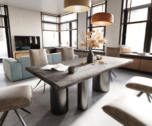 Étkezőasztal Edge 200x100 XL akác platina Troa rozsdamentes acél grafit Live-Edge