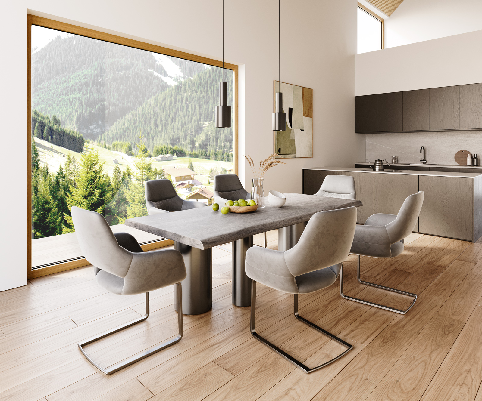 Étkezőasztal Edge 220x100 XL akác platina Troa rozsdamentes acél grafit Live-Edge - Image 6