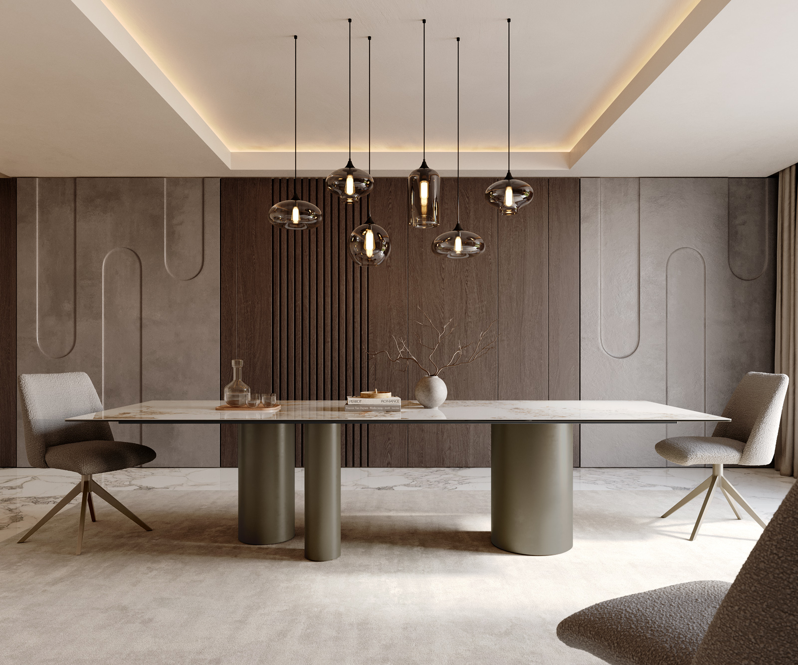 Étkezőasztal Edge 300x100 kerámia Minas melange fehér bézs Troa fém effekt felület titán - Image 2