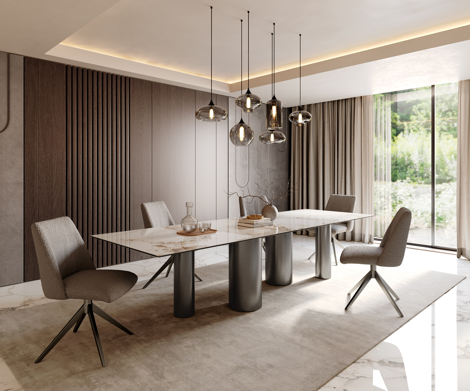 Étkezőasztal Edge 300x100 kerámia Minas melange fehér bézs oszlop rozsdamentes acél grafit - Image 7