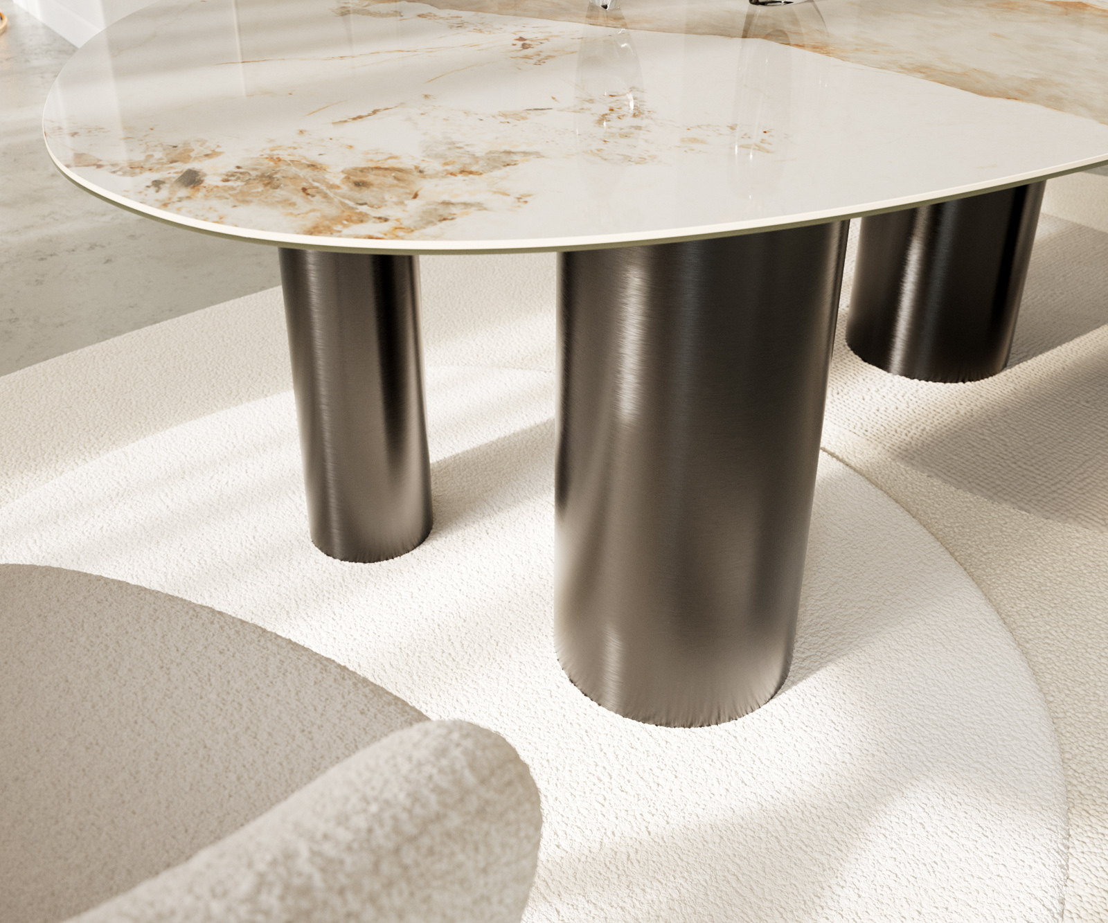 Étkezőasztal Edge ovális 220x120 kerámia Minas melange fehér-bézs pilier rozsdamentes acél grafit - Image 5