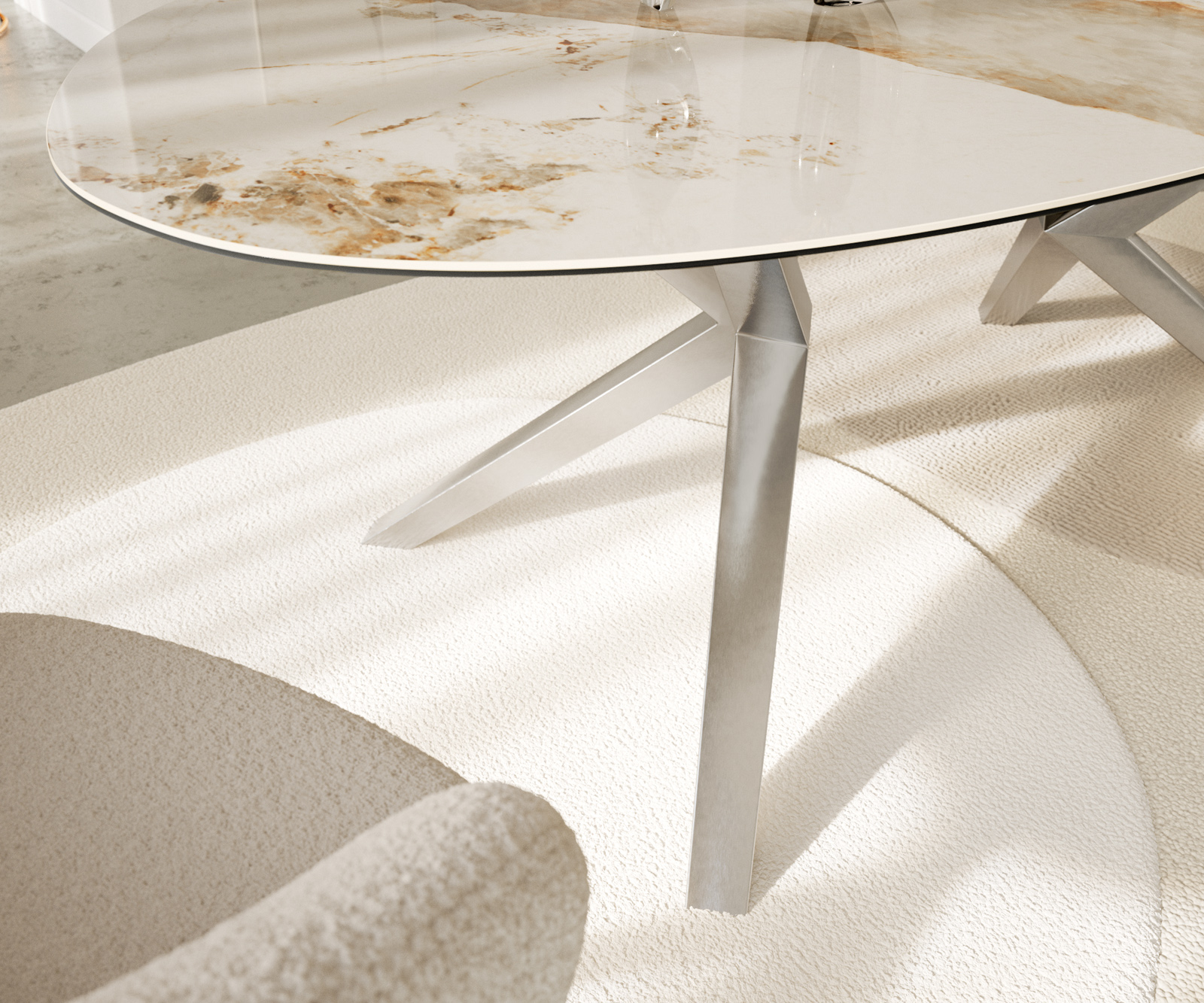 Étkezőasztal Edge ovális 220x120 kerámia Minas melange fehér-bézs Zenthara szögletes rozsdamentes acél - Image 5