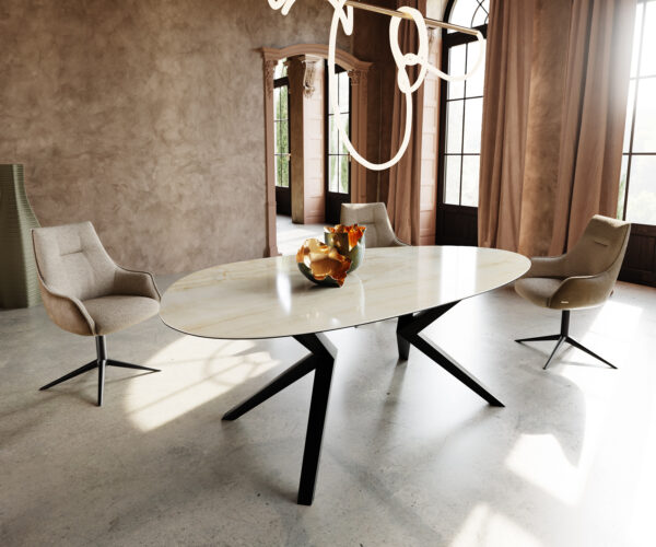 Étkezőasztal Edge ovális 220x120 kerámia Iris FMG Onice Oro Zenthara szögletes fém fekete