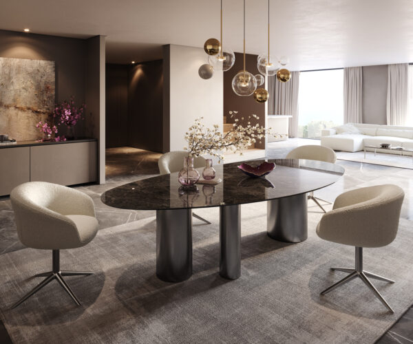 Étkezőasztal Edge ovális 280x130 kerámia Laminam® Emperador Extra Lucidato sötétbarna Troa rozsdamentes acél grafit - Image 6