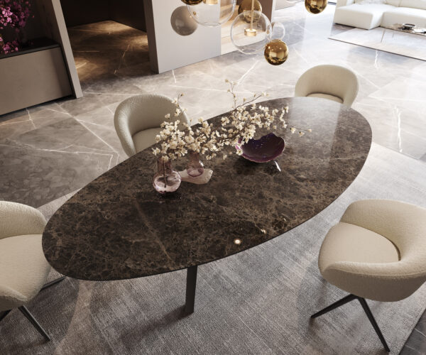 Étkezőasztal Edge ovális 280x130 kerámia Laminam® Emperador Extra Lucidato sötétbarna Zenthara szögletes fém fekete - Image 3