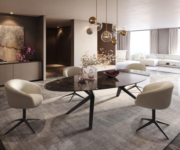 Étkezőasztal Edge ovális 280x130 kerámia Laminam® Emperador Extra Lucidato sötétbarna Zenthara szögletes fém fekete - Image 5