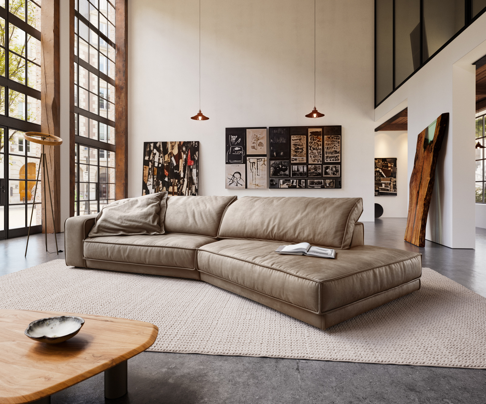 Nagy kanapé Snoosh 400x150 cm mikroszálas sötét bézs vintage rekamié jobb