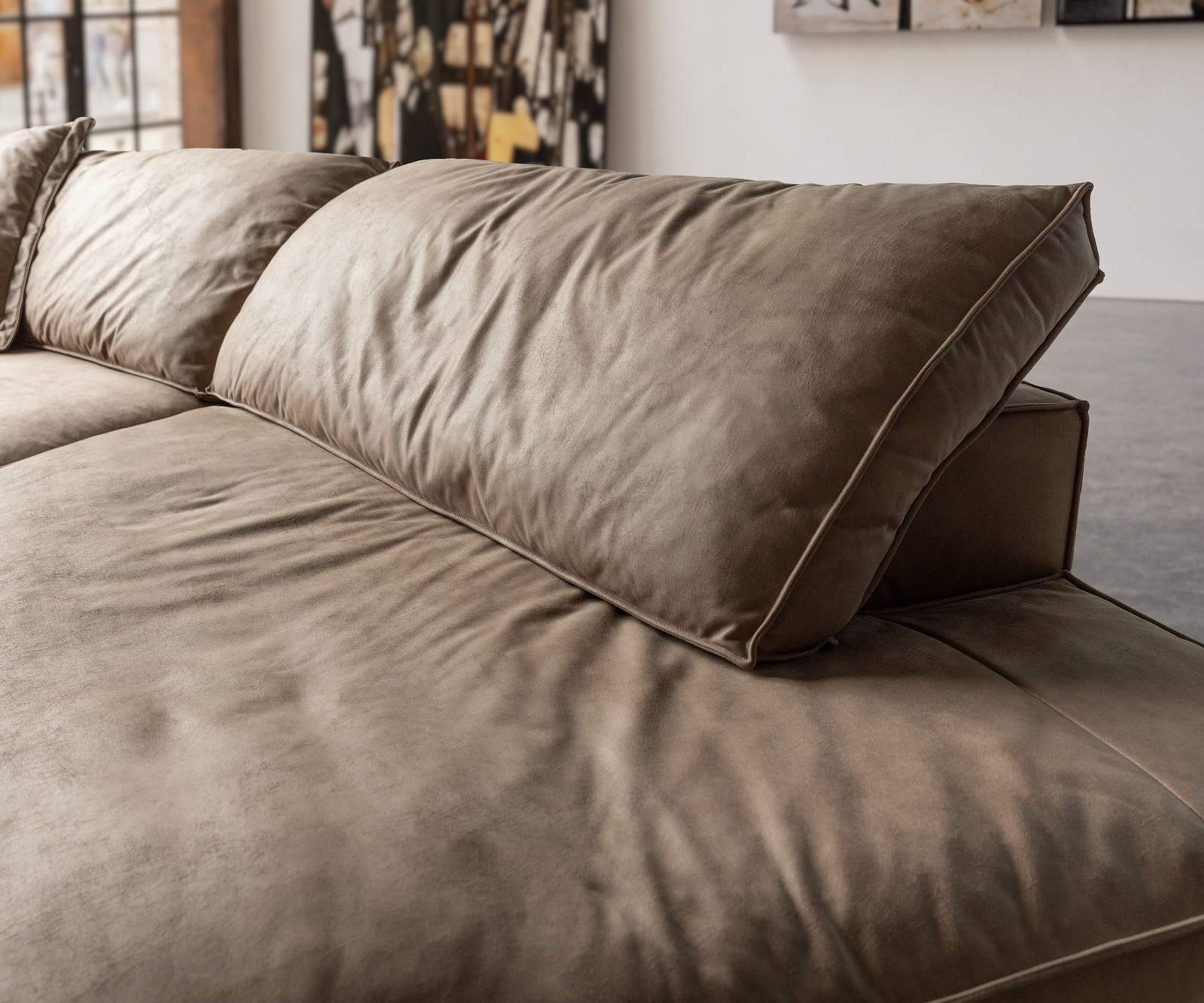 Nagy kanapé Snoosh 400x150 cm mikroszálas sötét bézs vintage rekamié jobb - Image 5