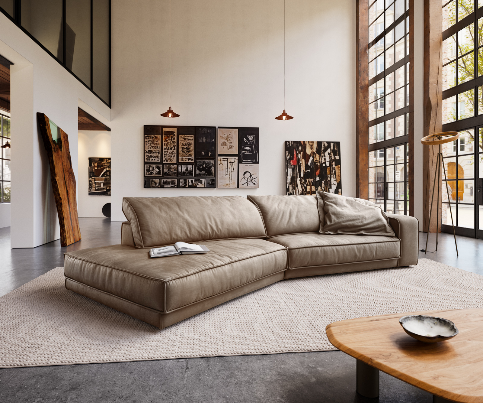 Nagy kanapé Snoosh 400x150 cm mikroszálas sötét bézs vintage bal oldali rekamié