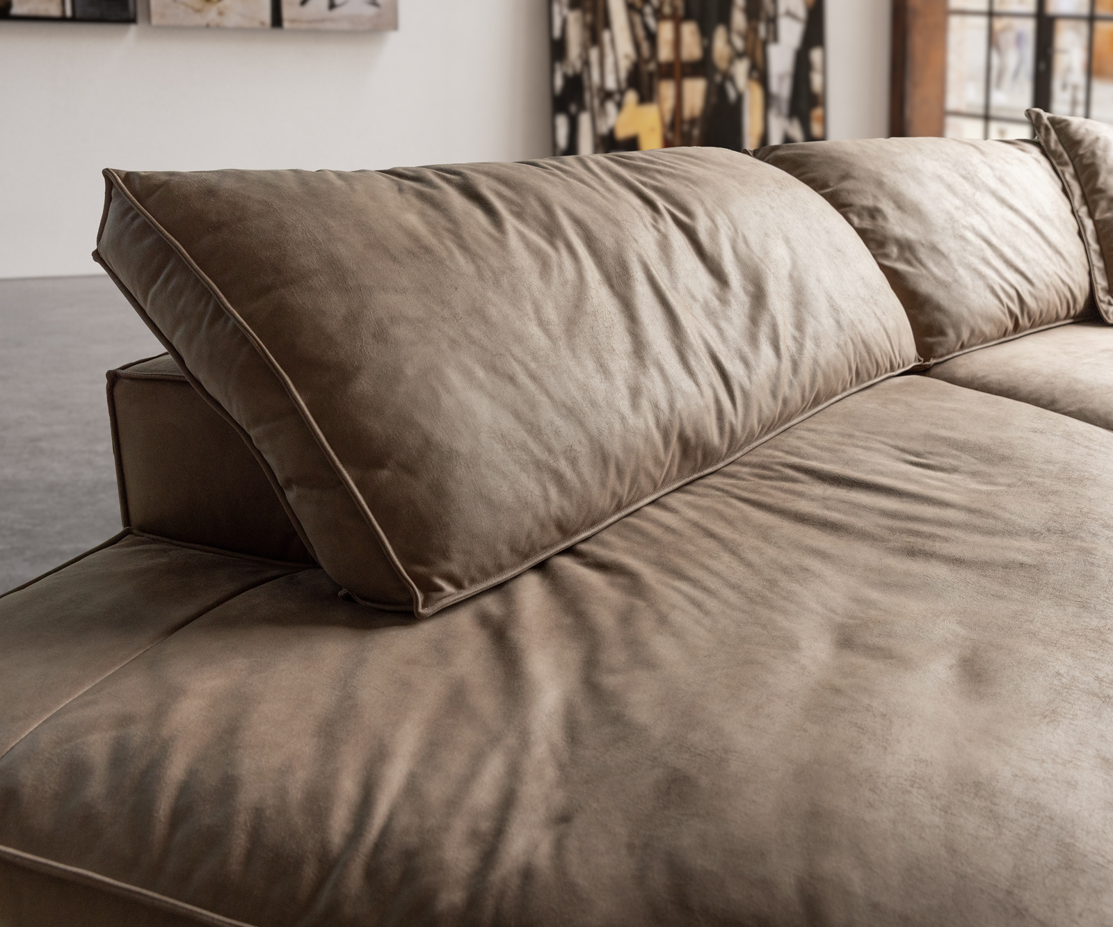 Nagy kanapé Snoosh 400x150 cm mikroszálas sötét bézs vintage bal oldali rekamié - Image 5