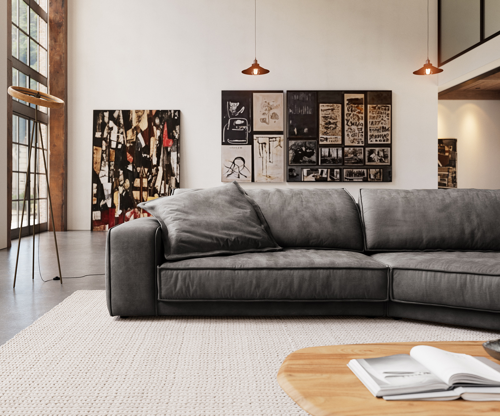 Nagy kanapé Snoosh 400x150 cm mikroszálas fekete vintage rekamié jobb oldali - Image 2