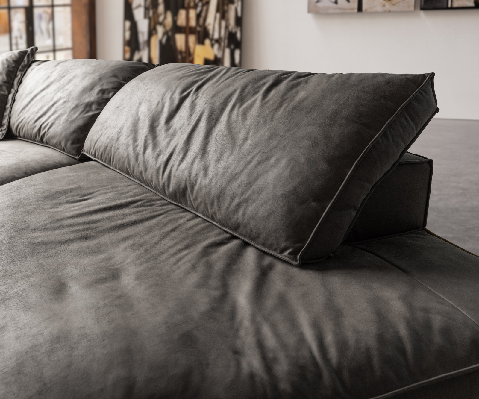 Nagy kanapé Snoosh 400x150 cm mikroszálas fekete vintage rekamié jobb oldali - Image 5