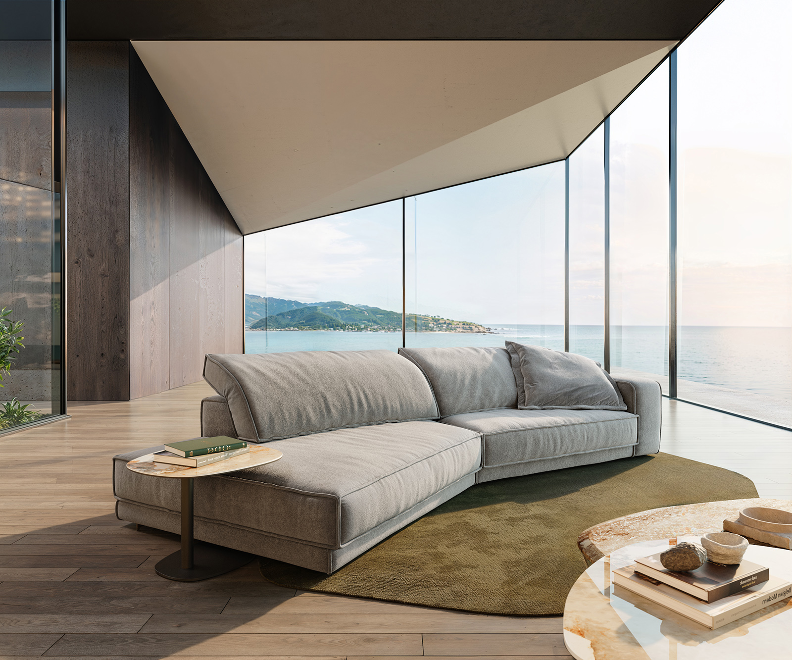 Nagy kanapé Snoosh 400x150 cm strukturált szövet puha szürke bal oldali rekamié - Image 2