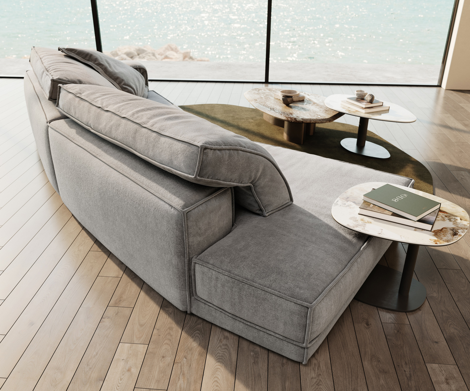 Nagy kanapé Snoosh 400x150 cm strukturált szövet puha szürke bal oldali rekamié - Image 4