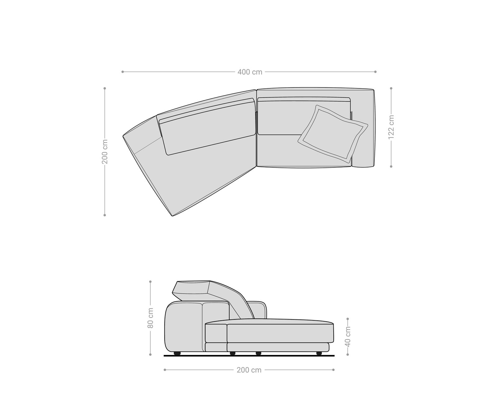 Nagy kanapé Snoosh 400x150 cm strukturált szövet puha szürke bal oldali rekamié - Image 7