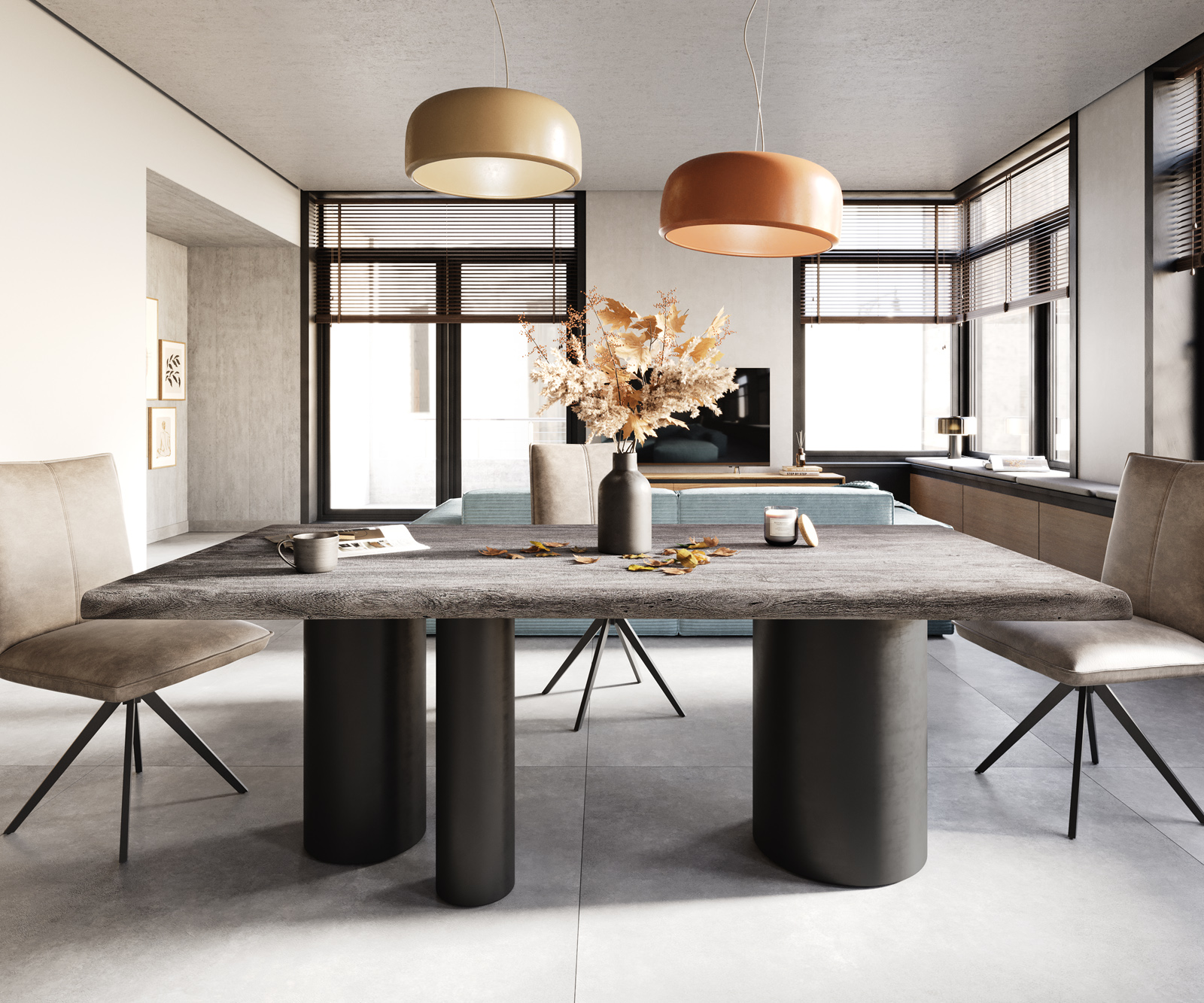 Étkezőasztal Edge 200x100 XL akác platina Troa fém fekete Live-Edge - Image 2