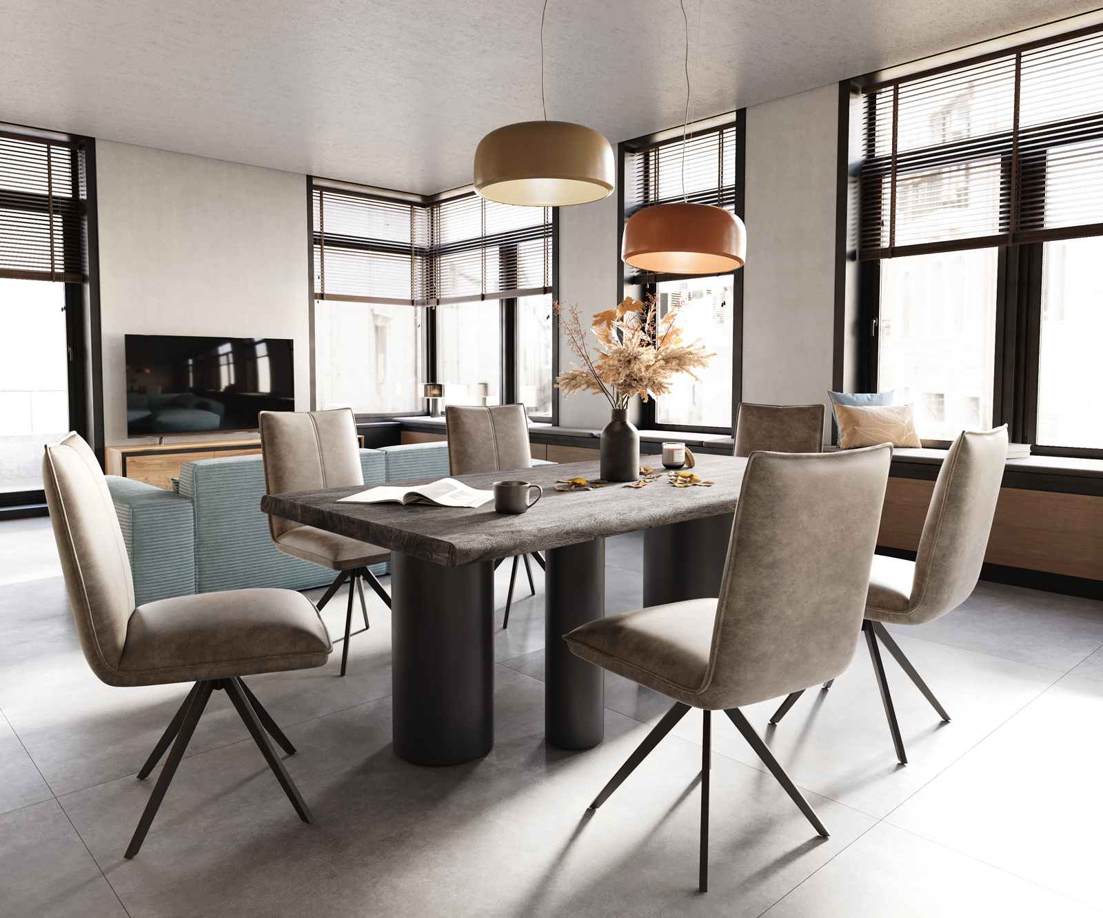 Étkezőasztal Edge 200x100 XL akác platina Troa fém fekete Live-Edge - Image 6