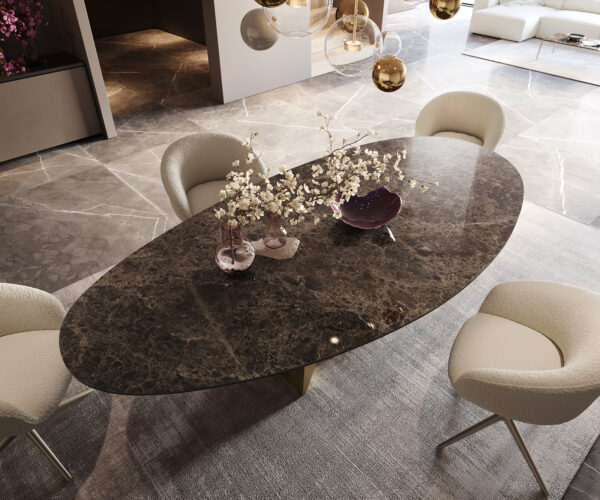 Étkezőasztal Edge ovális 280x130 kerámia Laminam® Emperador Extra Lucidato sötétbarna Origami metál arany - Image 3