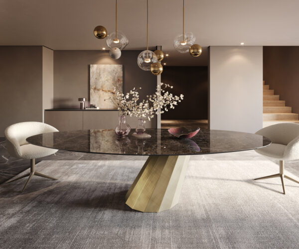 Étkezőasztal Edge ovális 280x130 kerámia Laminam® Emperador extra polírozott sötétbarna parabolikus metál arany - Image 2