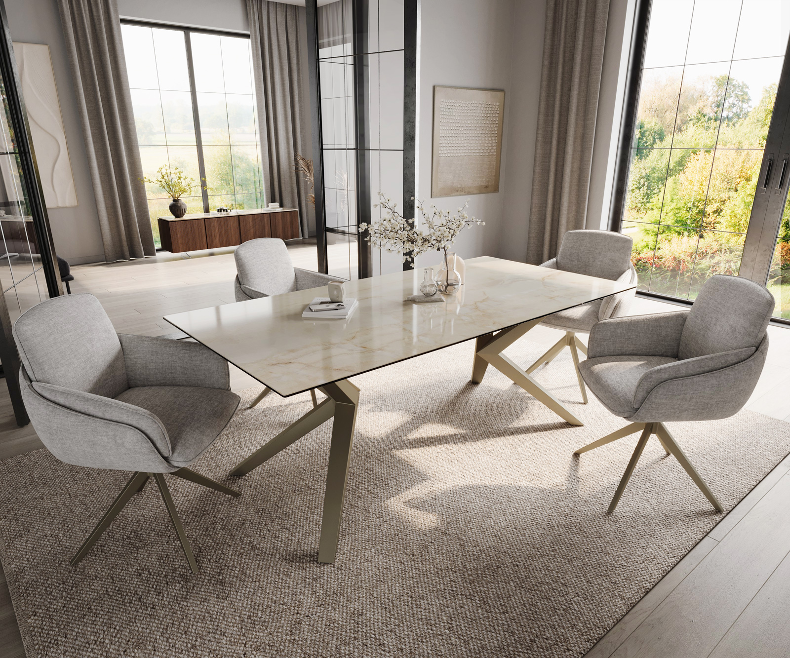 Étkezőasztal Edge 200x100 kerámia Laminam® Onice Oro Zenthara szögletes fém titán effekt felület - Image 6