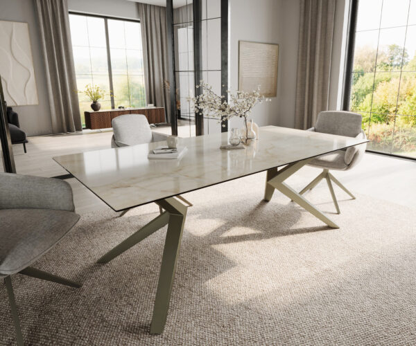 Étkezőasztal Edge 200x100 kerámia Laminam® Onice Oro Zenthara szögletes fém titán effekt felület